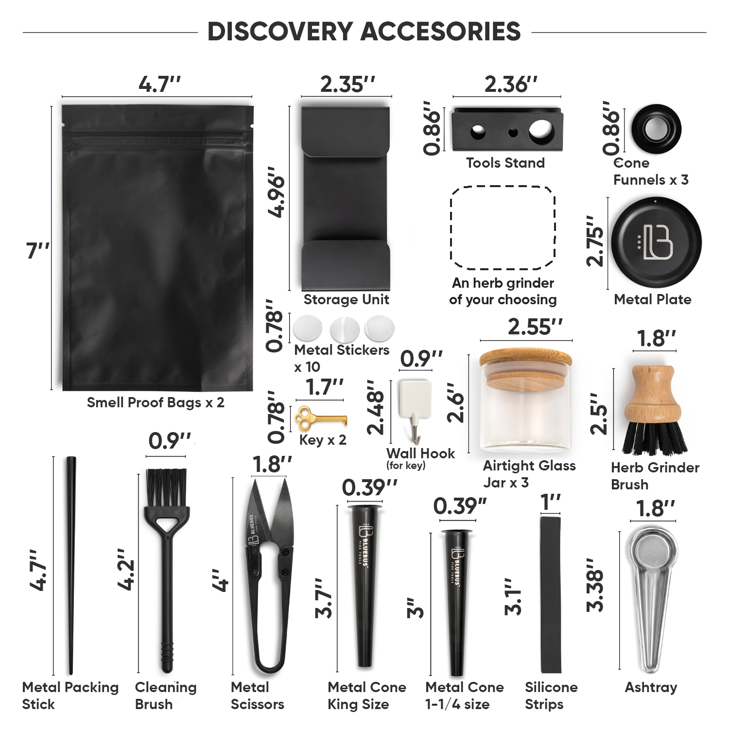 Discovery 1.0 accessories, with an herb grinder of your choosing